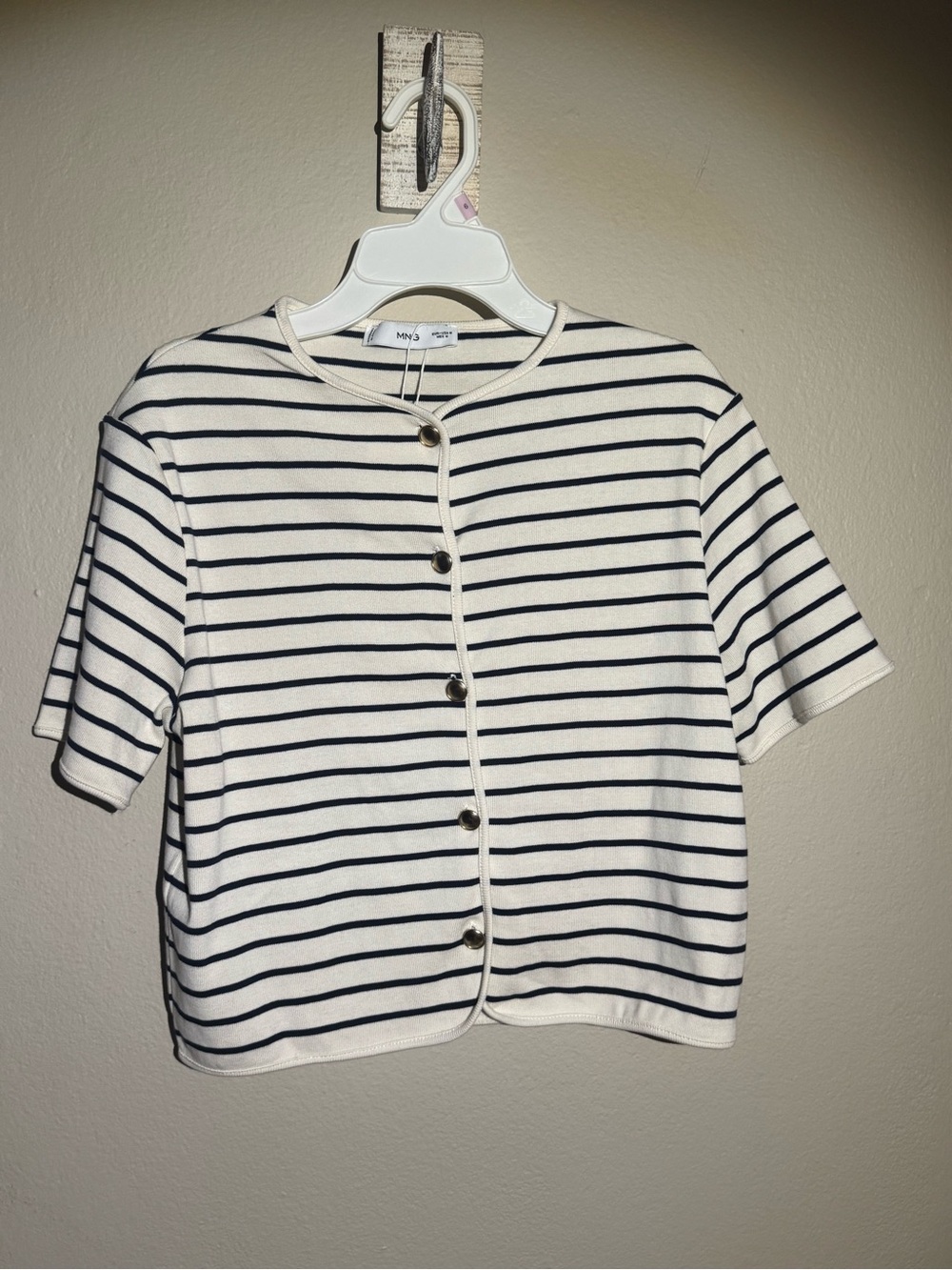 Striped Button-Front Knit Top - Navy on White